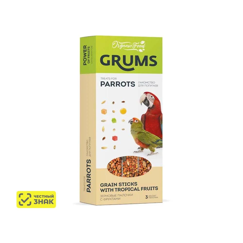 GRUMS Лакомство Зерновые палочки с тропическими фруктами для попугаев, 3х30 гр.
