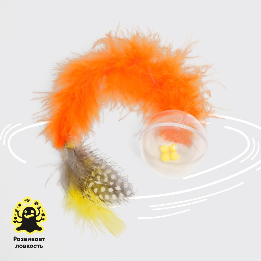 Petmax Игрушка для кошек Мячик-погремушка с хвостиком, 20x4 см, цвет в ассортименте