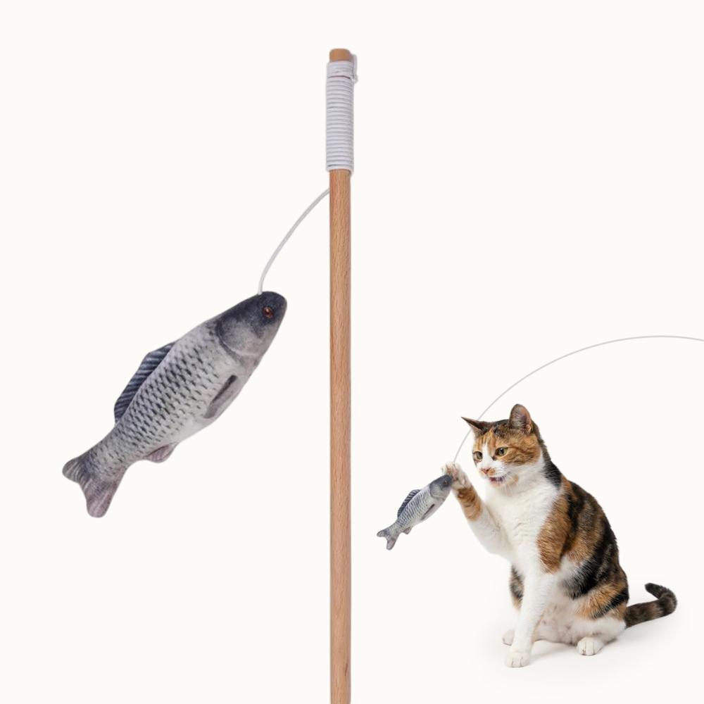 Pet hobby Игрушка-дразнилка с мятой для кошек Карп, 11х3,5х1,8 см, удочка 40 см, серебристый