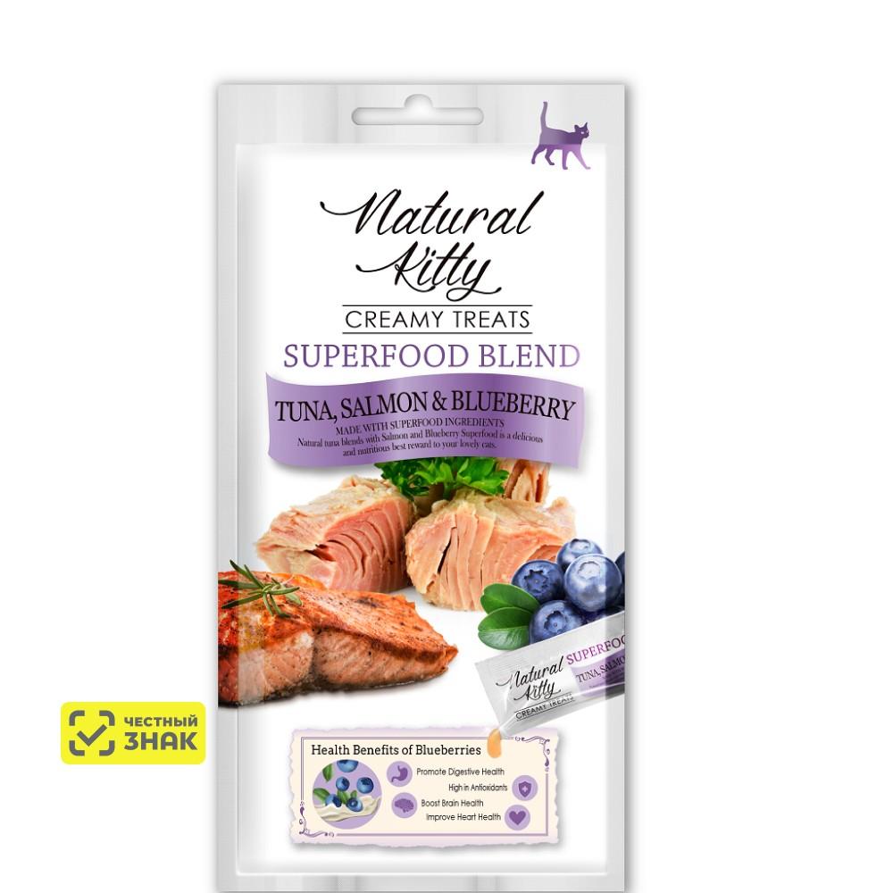 Pettric Natural Kitty Лакомство Крем-суп с тунцом, лососем и черникой для кошек, 4х12 гр.
