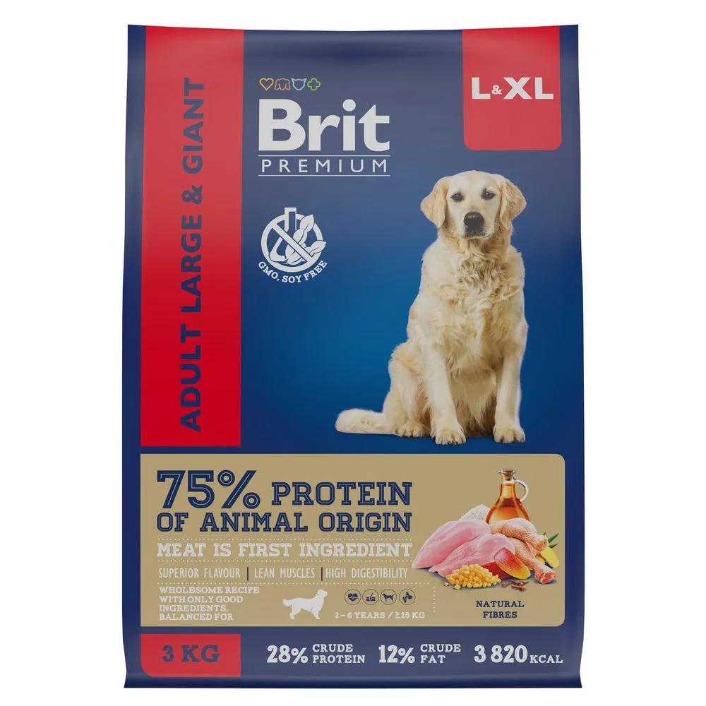 Brit Premium Dog Adult Large and Giant сухой корм для собак крупных и гигантских пород с курицей, 3 кг