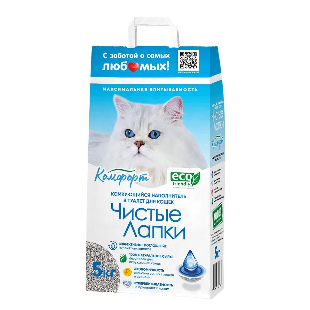 Чистые Лапки Наполнитель бентонитовый комкующийся для кошачьего туалета Комфорт, 20 л (5 кг), без аромата