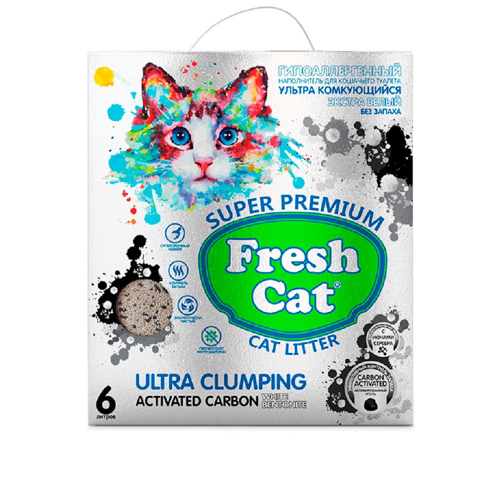 Fresh Cat Наполнитель бентонитовый комкующийся для кошачьего туалета Активированный уголь, 6 л (5,16 кг)