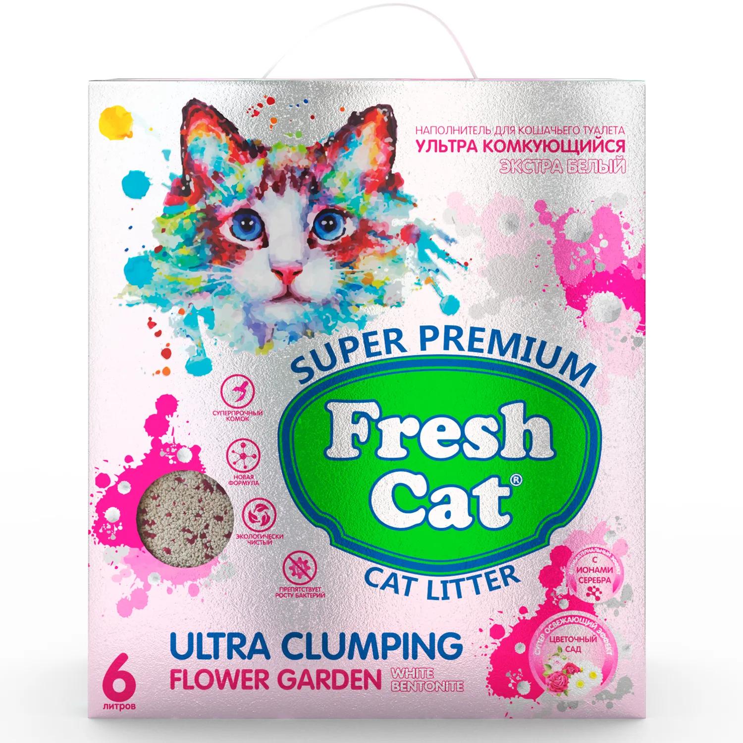 Fresh Cat Наполнитель бентонитовый комкующийся для кошачьего туалета Цветочный сад, 6 л (5,16 кг), с цветочным ароматом