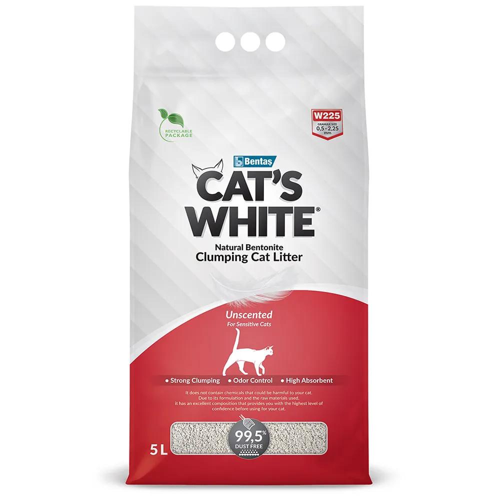 Cat's White Наполнитель из натуральной бентонитовой глины комкующийся натуральный для кошачьего туалета, 5 л (4,3 кг), без ароматизатора