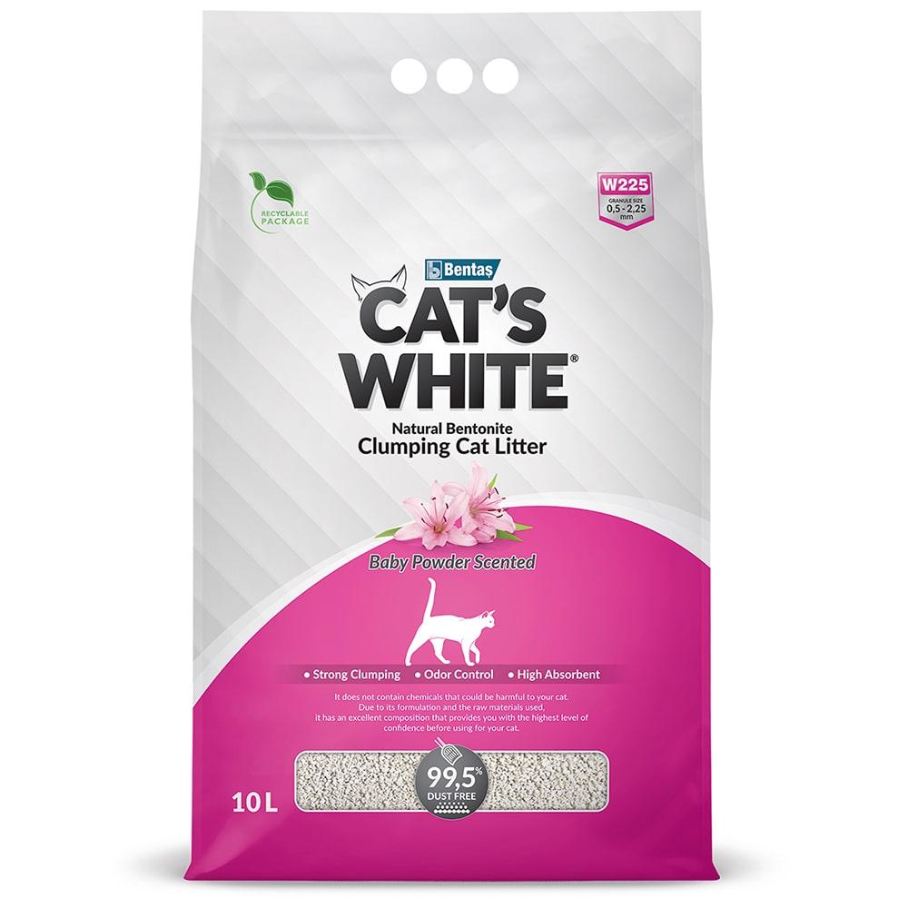 Cat's White Наполнитель из натуральной бентонитовой глины комкующийся для кошачьего туалета, 10 л (8,5 кг), с ароматом детской присыпки