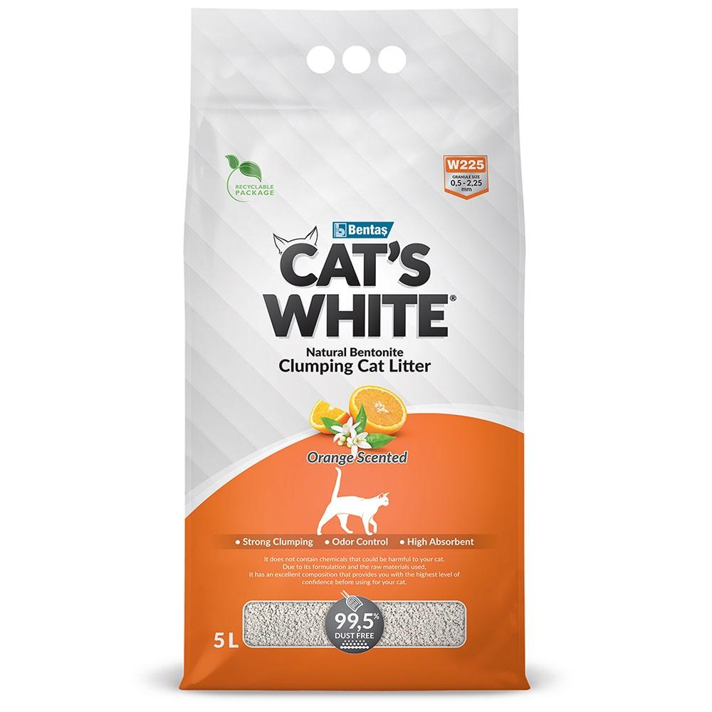 Cat's White Наполнитель из натуральной бентонитовой глины комкующийся для кошачьего туалета, 5 л (4,3 кг), с ароматом апельсина