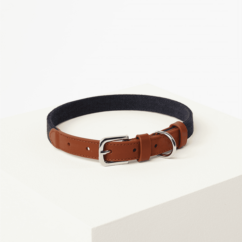 Barq Кожаный ошейник Barq - Tesoro Collar, XS (22-27 см), Шоколадно-синий