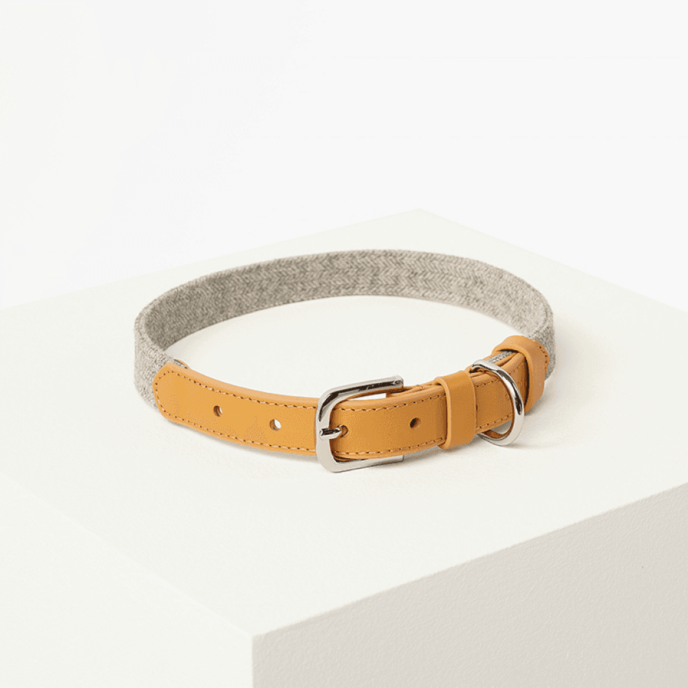 Barq Кожаный ошейник Barq - Tesoro Collar, L (37-47 см), Карамельно-серый