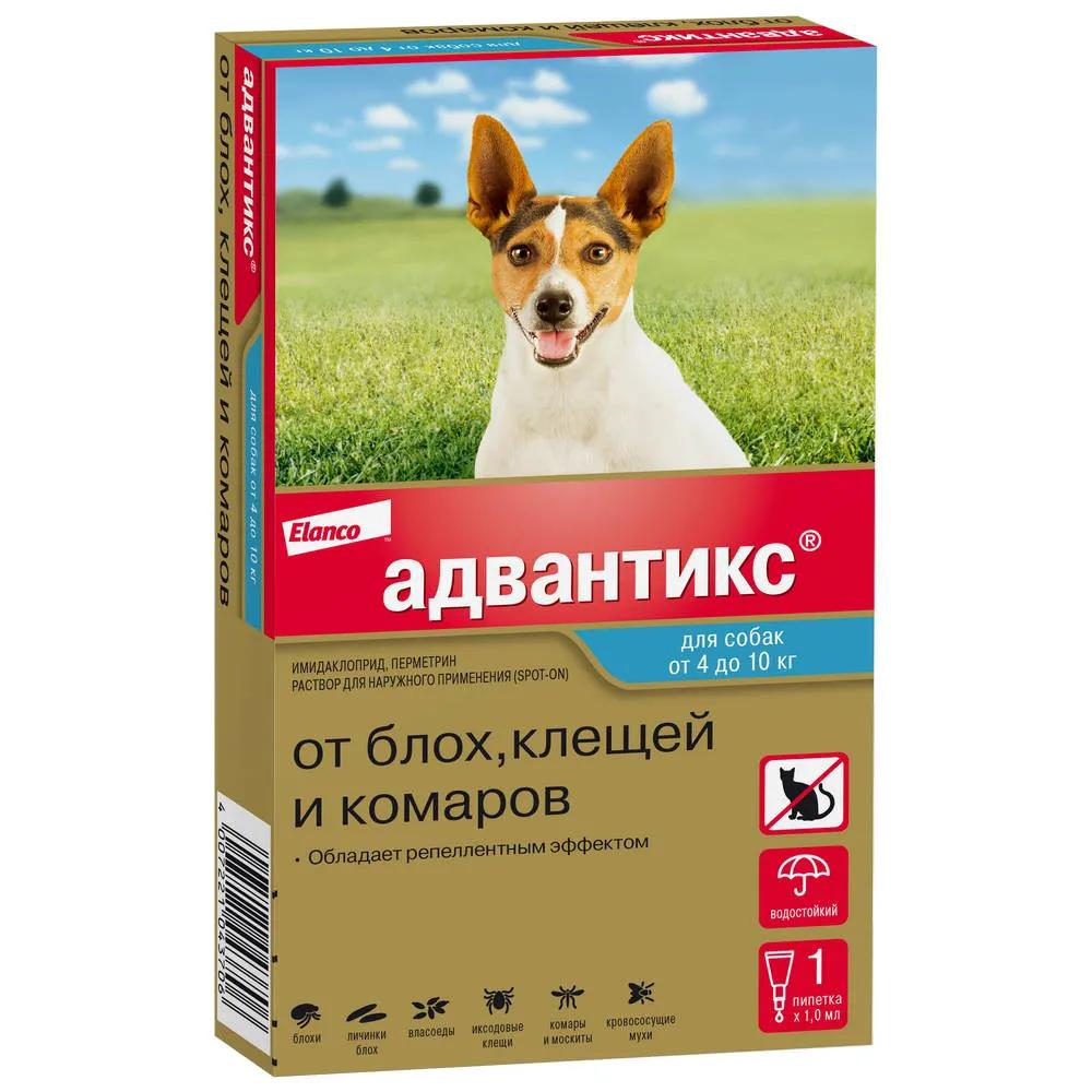 Elanco Адвантикс капли на холку для собак весом от 4 до 10 кг от блох, клещей и комаров, 1 пипетка, 1 мл