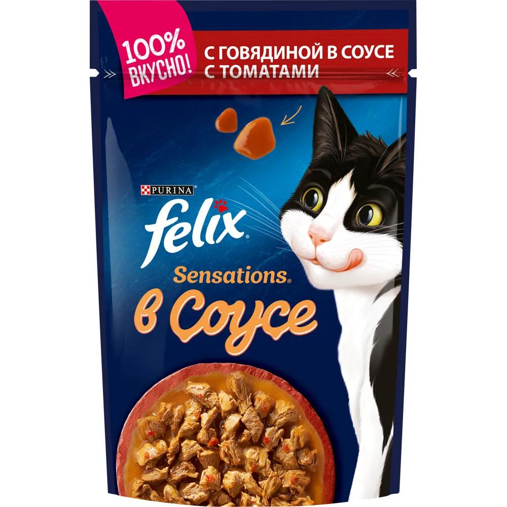 Felix Sensations Влажный корм (пауч) для взрослых кошек, с говядиной в соусе, 85 гр.