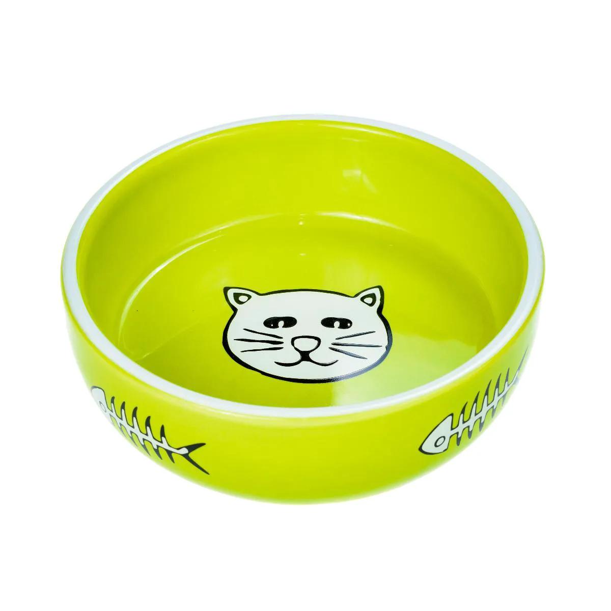 Petmax Миска керамическая для кошек Кошка, 300 мл, диаметр 13,5 см