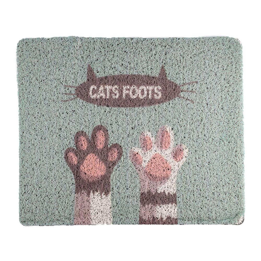 RURRI Коврик под туалет для кошек бирюзовый c надписью Cats Foots 45х38см