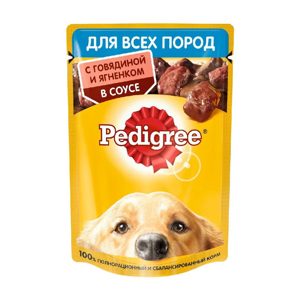 Pedigree Влажный корм (пауч) для взрослых собак всех пород, с говядиной и ягненком в соусе, 85 гр.