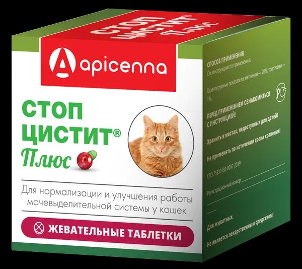 Apicenna Стоп-цистит Плюс Жевательные таблетки при заболеваниях мочевыводящих путей у кошек, 30 таблеток