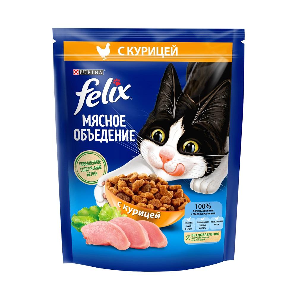 Felix Cухой корм для взрослых кошек Мясное объедение, с курицей, 600 гр.