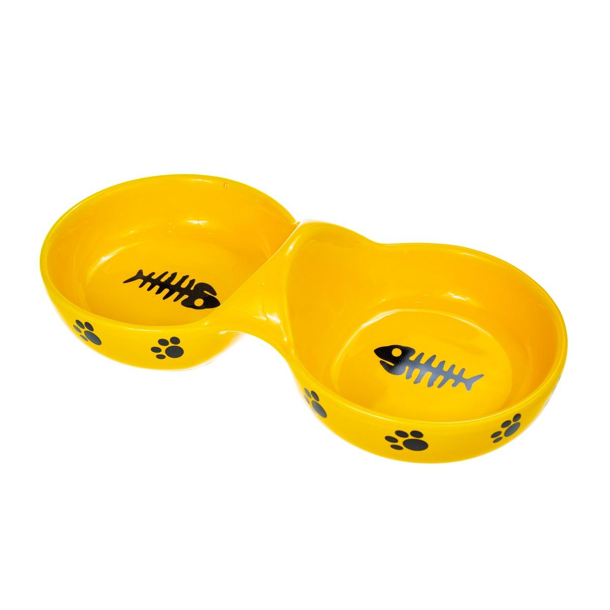 Petmax Миска керамическая двойная для кошек Рыбья кость, 2 шт. по 80 мл
