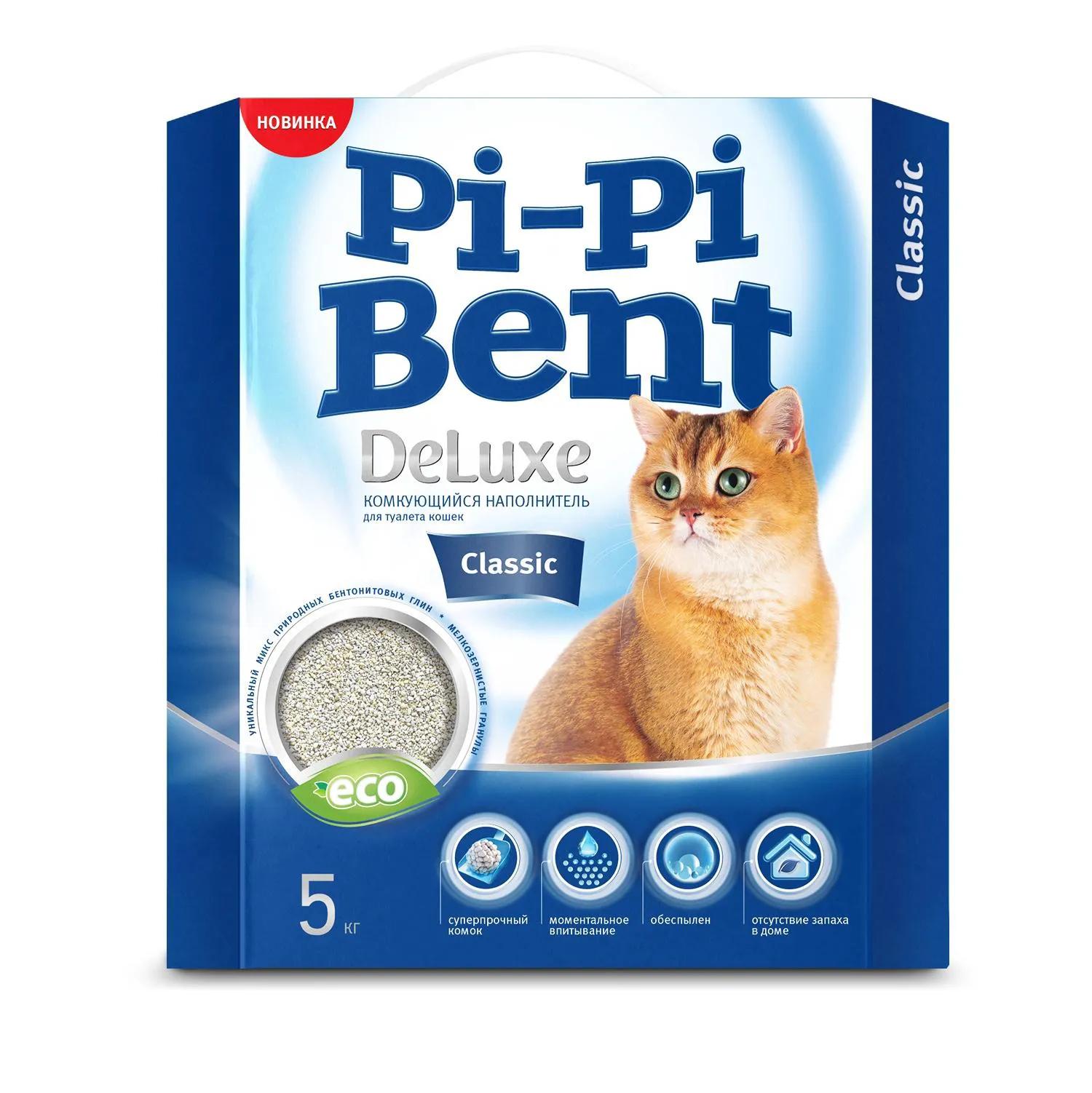 Pi-Pi-Bent Наполнитель бентонитовый комкующийся для кошачьего туалета Deluxe Classic, 12 л (5 кг)