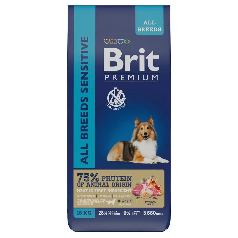 Brit Premium Dog Sensitive Корм для взрослых собак всех пород с чувствительным пищеварением, с ягненком и индейкой, 15 кг