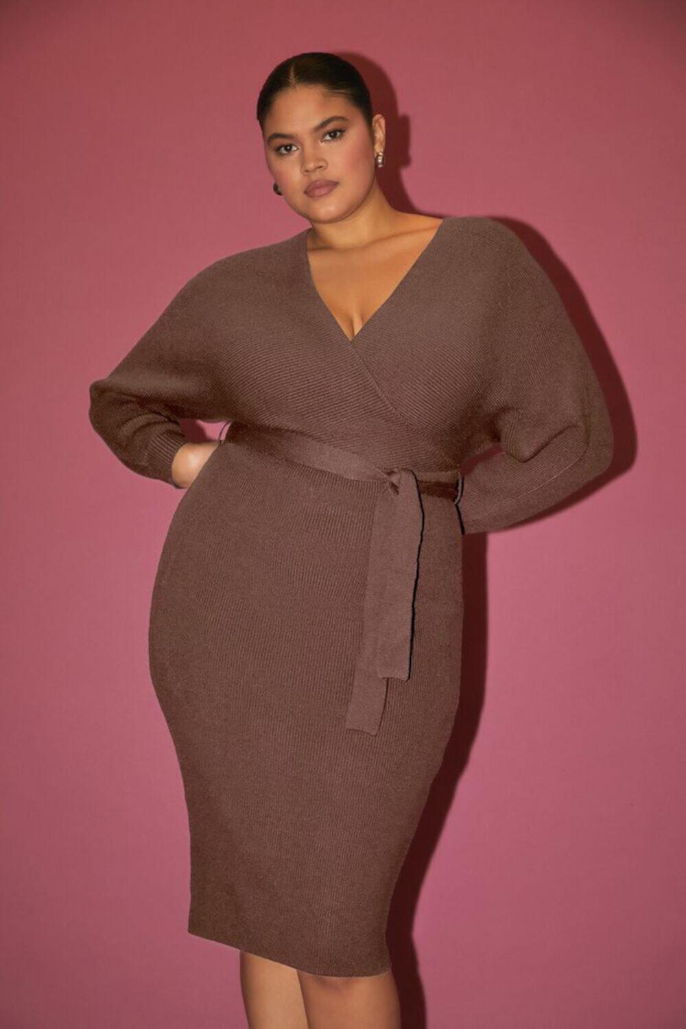 Plus Size Surplice Midi Sweater Dress