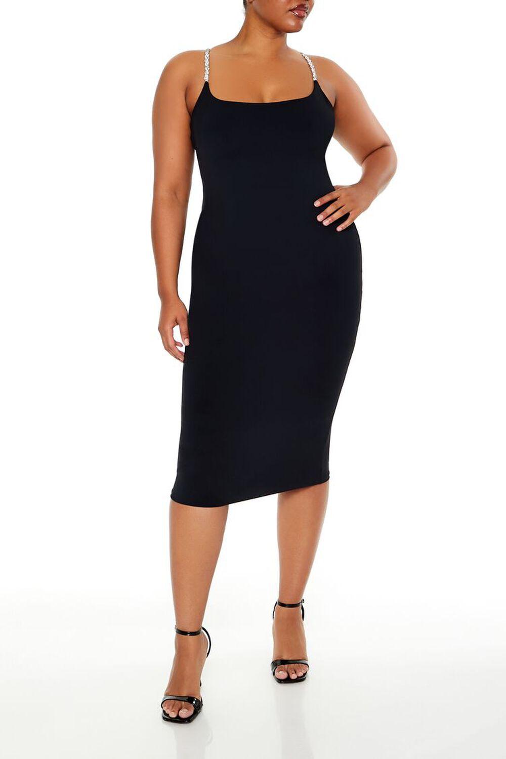 Женское Повседневное Платье FOREVER21 Plus Size Contour Sculpt Rhinestone Midi Dress