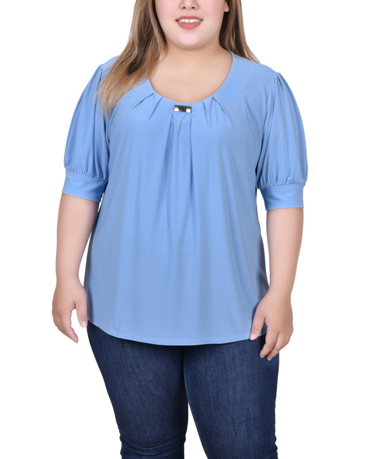 Женская Блузка NY Collection Plus Size Short Balloon Sleeve Top with Hardware