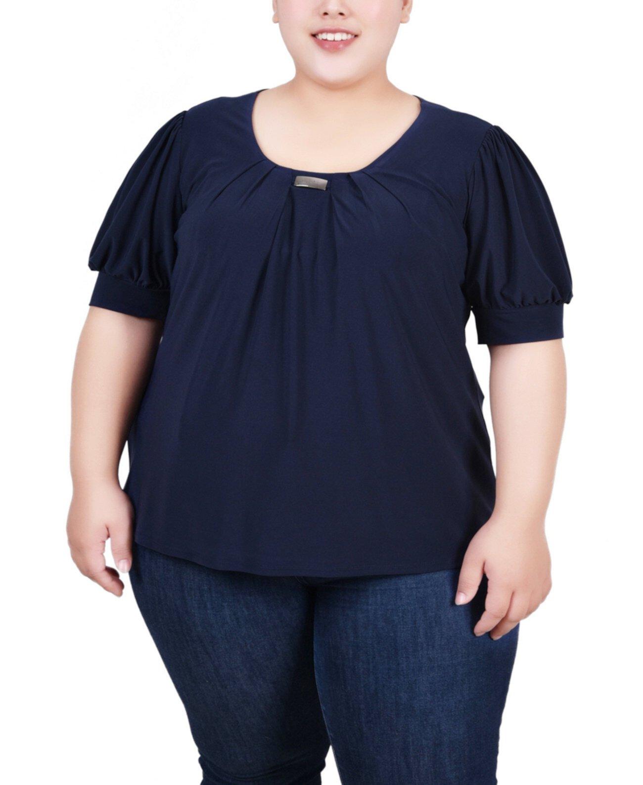 Женская Блузка NY Collection Plus Size Short Balloon Sleeve Top with Hardware