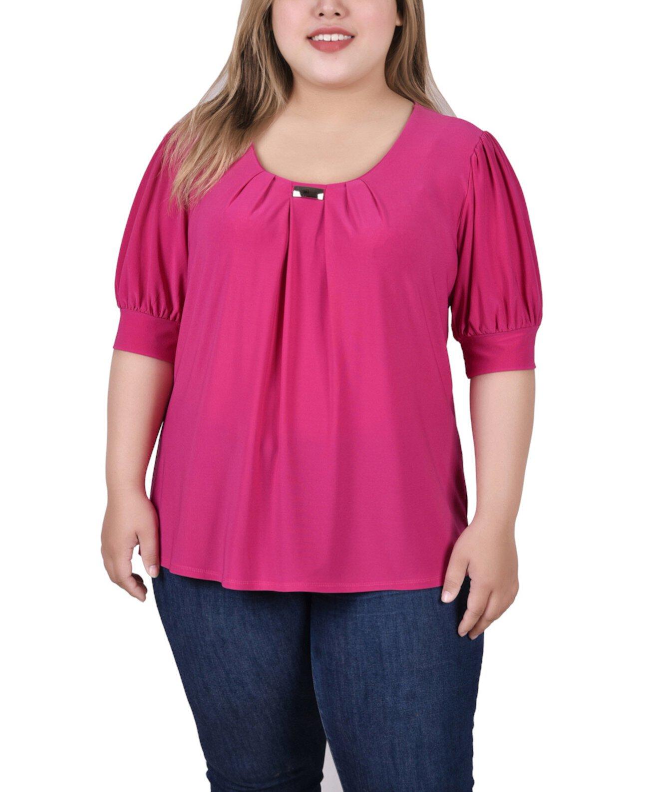 Женская Блузка NY Collection Plus Size Short Balloon Sleeve Top with Hardware