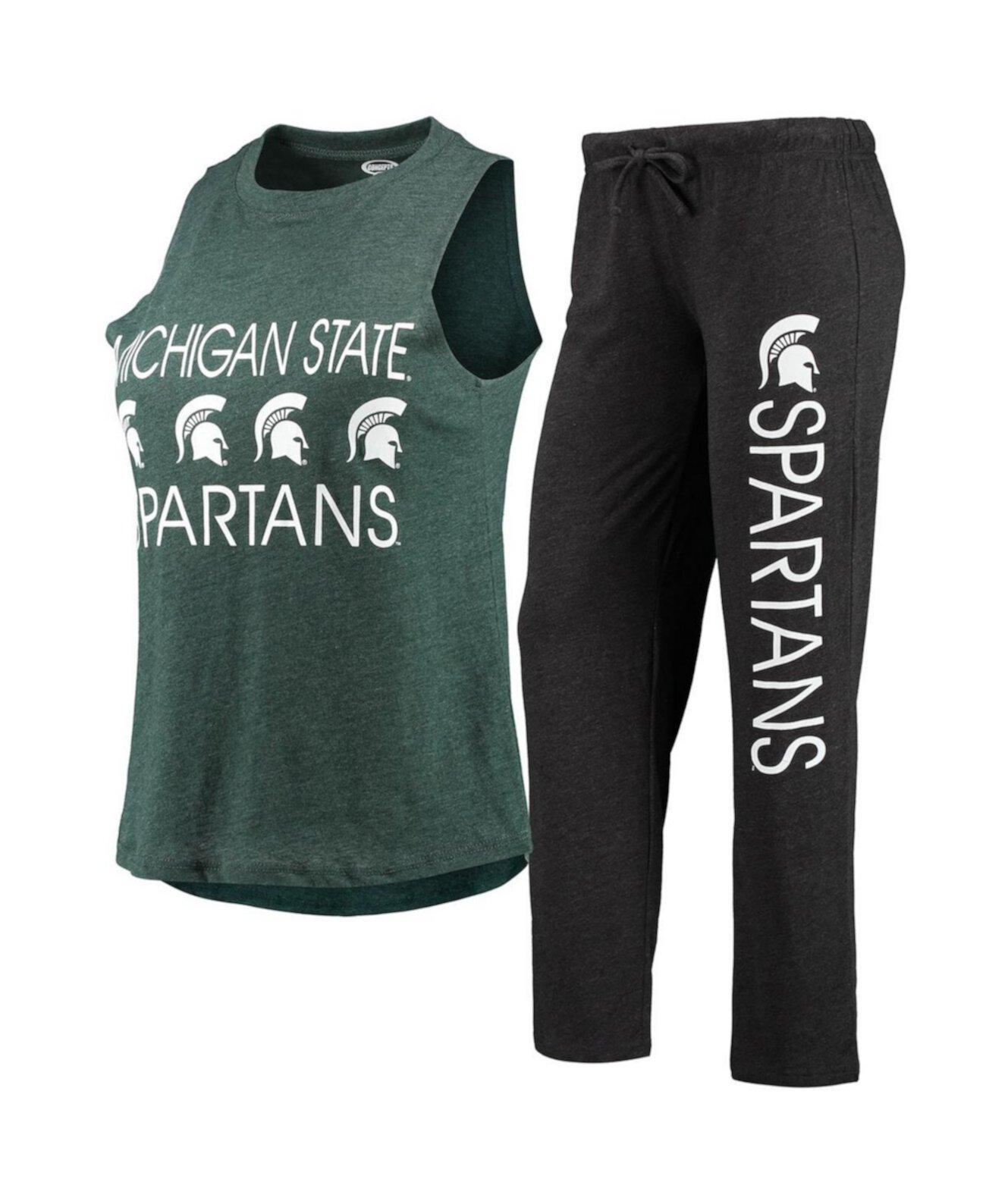 Женский комплект для сна из черного и зеленого с топом и штанами Michigan State Spartans