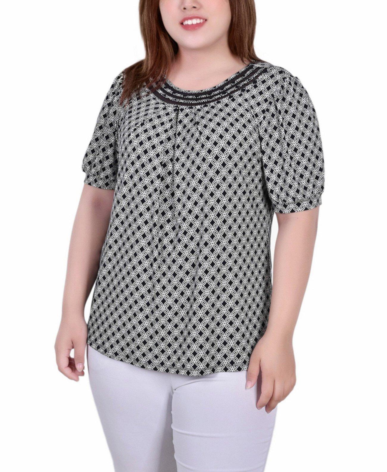 Женская Блузка NY Collection Plus Size Short Puff Sleeve Sheer Inset