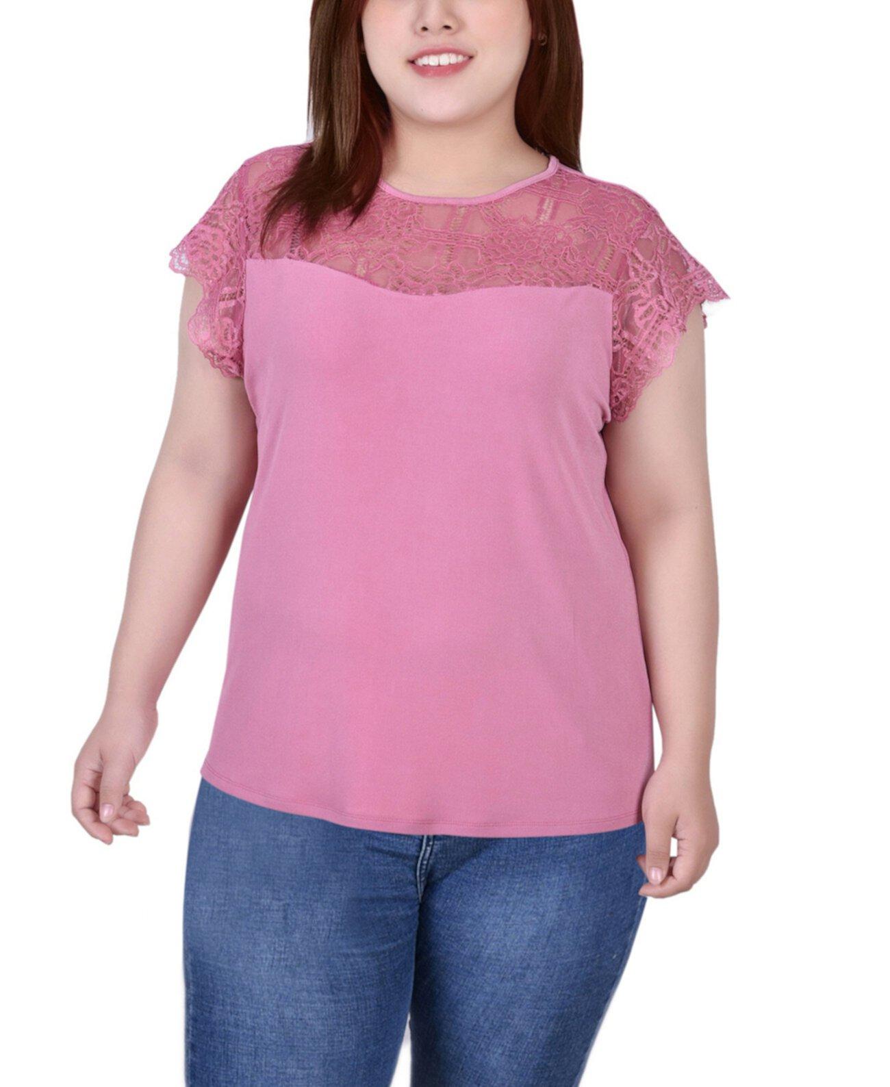 Женская Блузка NY Collection Plus Size Short Sleeve Lace and Crepe Top