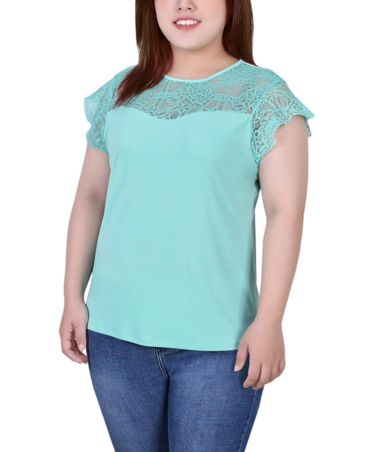 Женская Блузка NY Collection Plus Size Short Sleeve Lace and Crepe Top