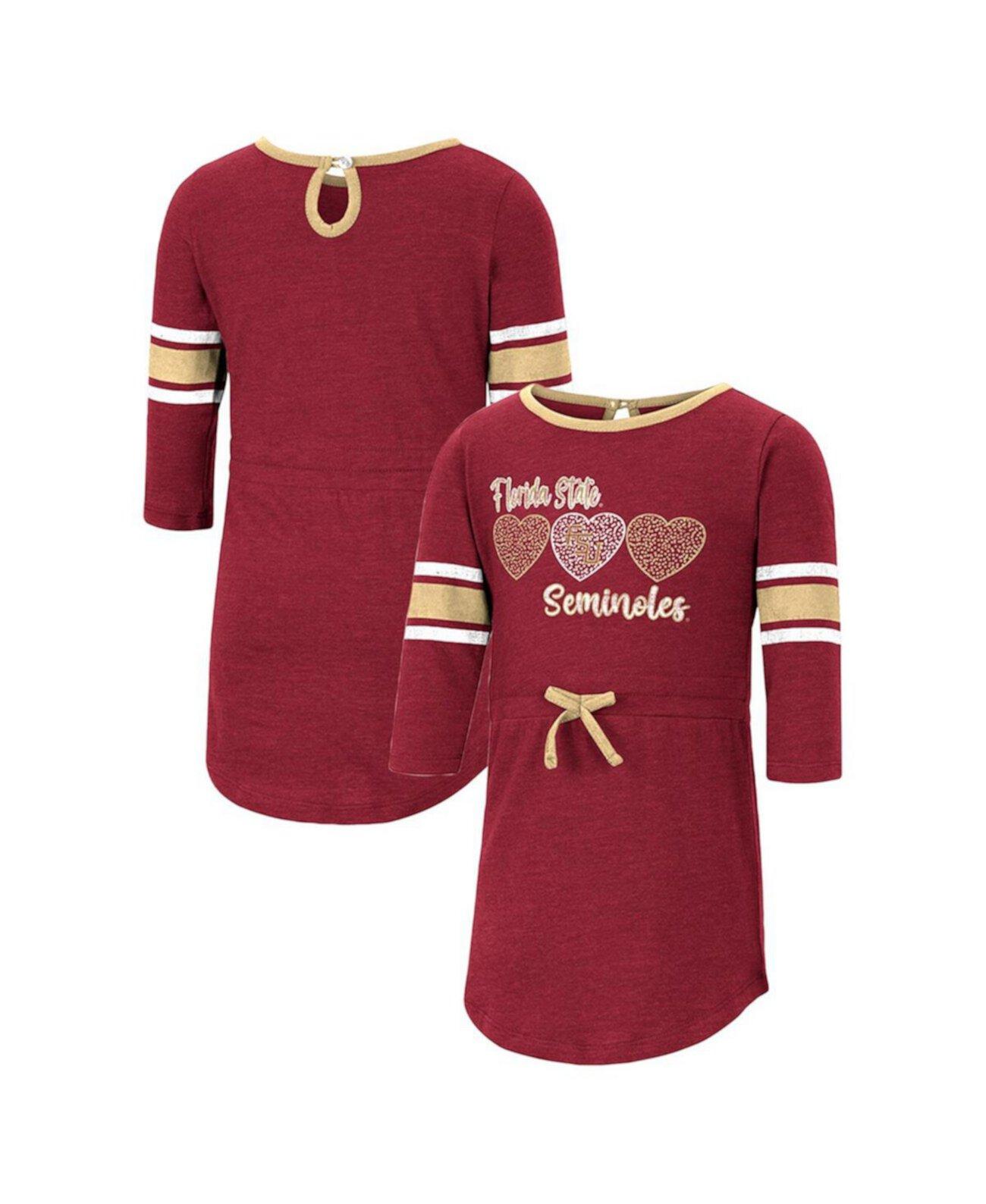 Повседневное Платье Colosseum Для Девочек Heathered Garnet Florida State Seminoles Poppin Sleeve Stripe