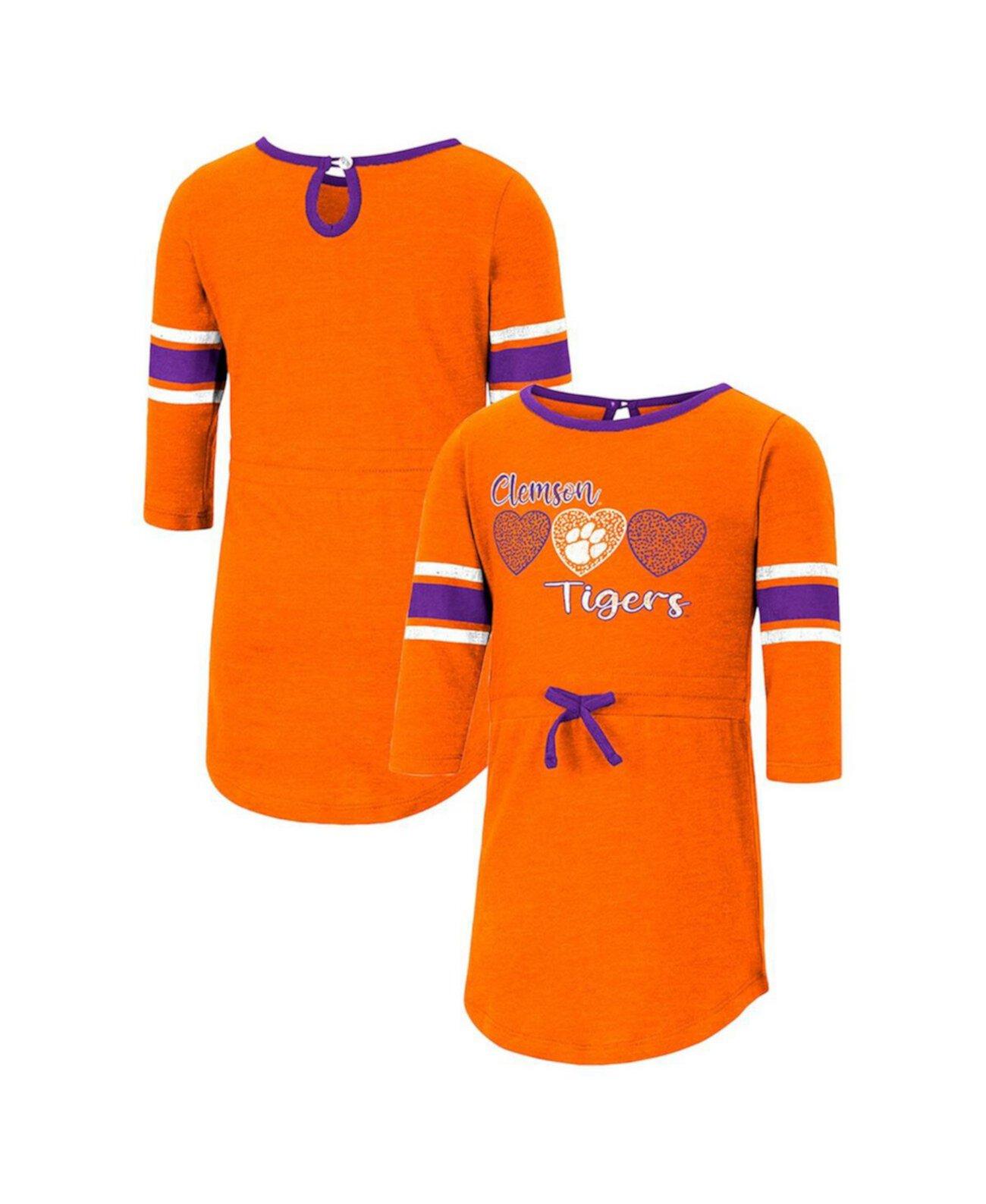 Платье Повседневное Для Девочек Colosseum Clemson Tigers Poppin Sleeve Stripe