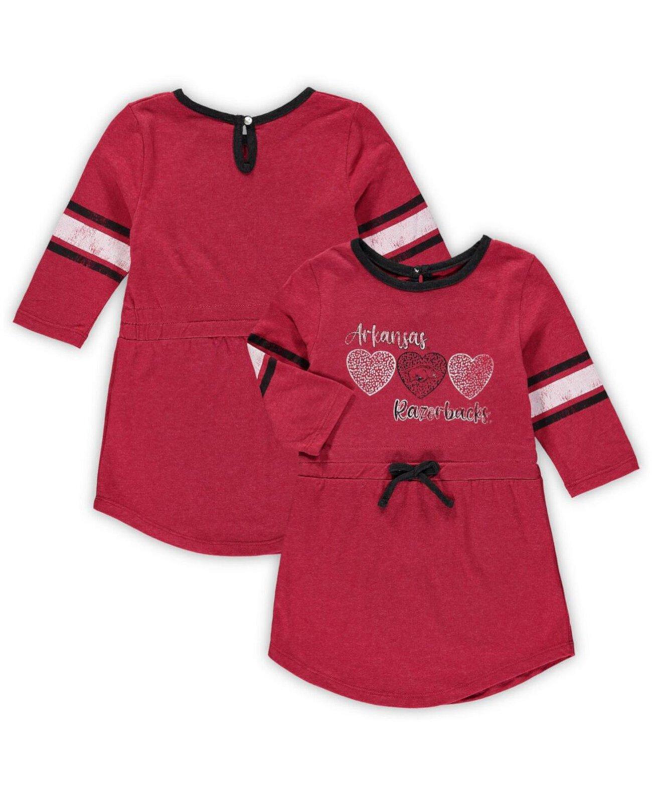 Повседневное Платье Для Девочек Colosseum Heathered Cardinal Arkansas Razorbacks Poppin Sleeve Stripe