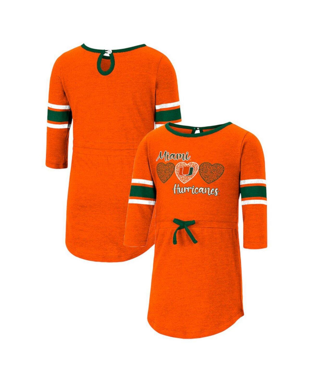 Повседневное платье Colosseum для девочек Heathered Orange Miami Hurricanes Poppin Sleeve Stripe Dress