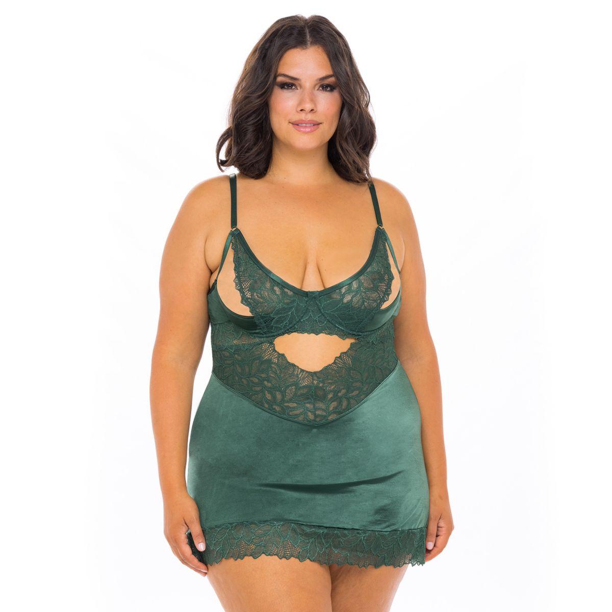 Элегантная ночная сорочка Plus Size Oh La La Cheri Louisa с кружевной отделкой и сатиновым блеском