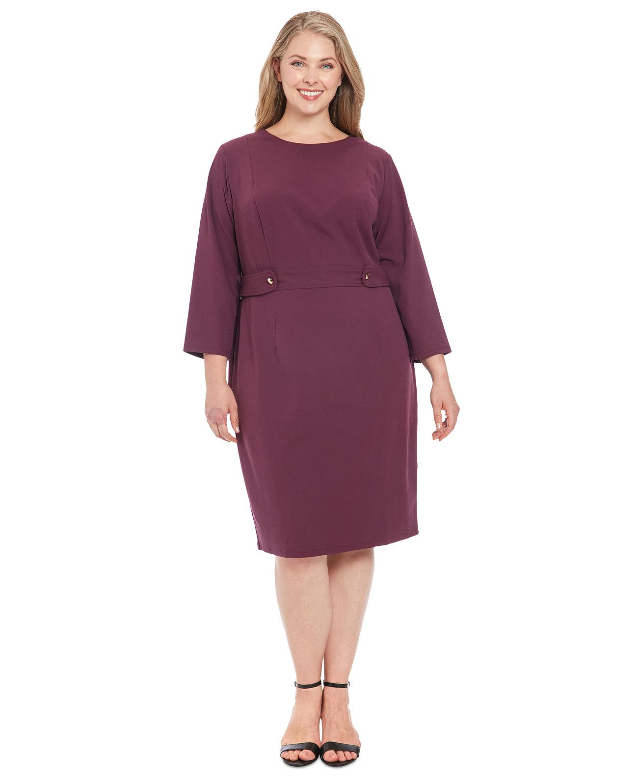 Женское Платье London Times Plus Size 3/4-Sleeve Tab-Waist