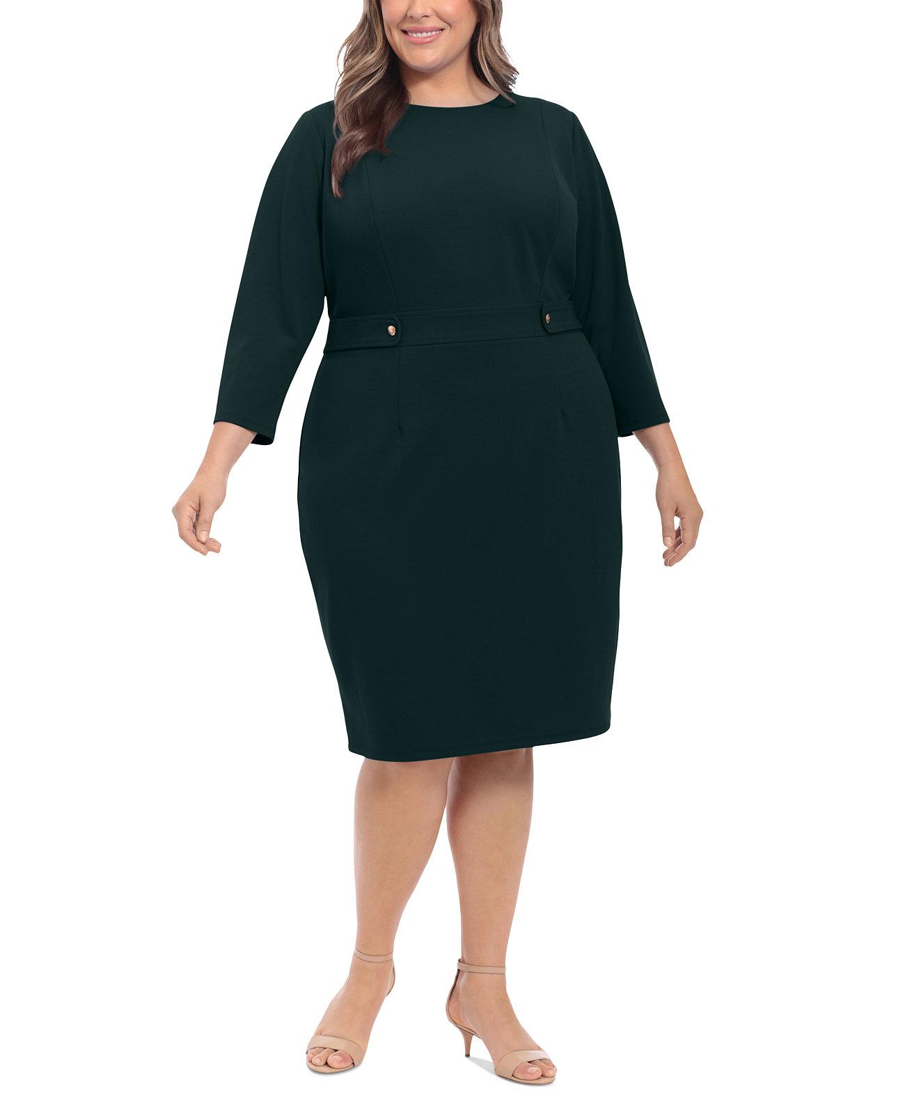 Женское Платье London Times Plus Size 3/4-Sleeve Tab-Waist