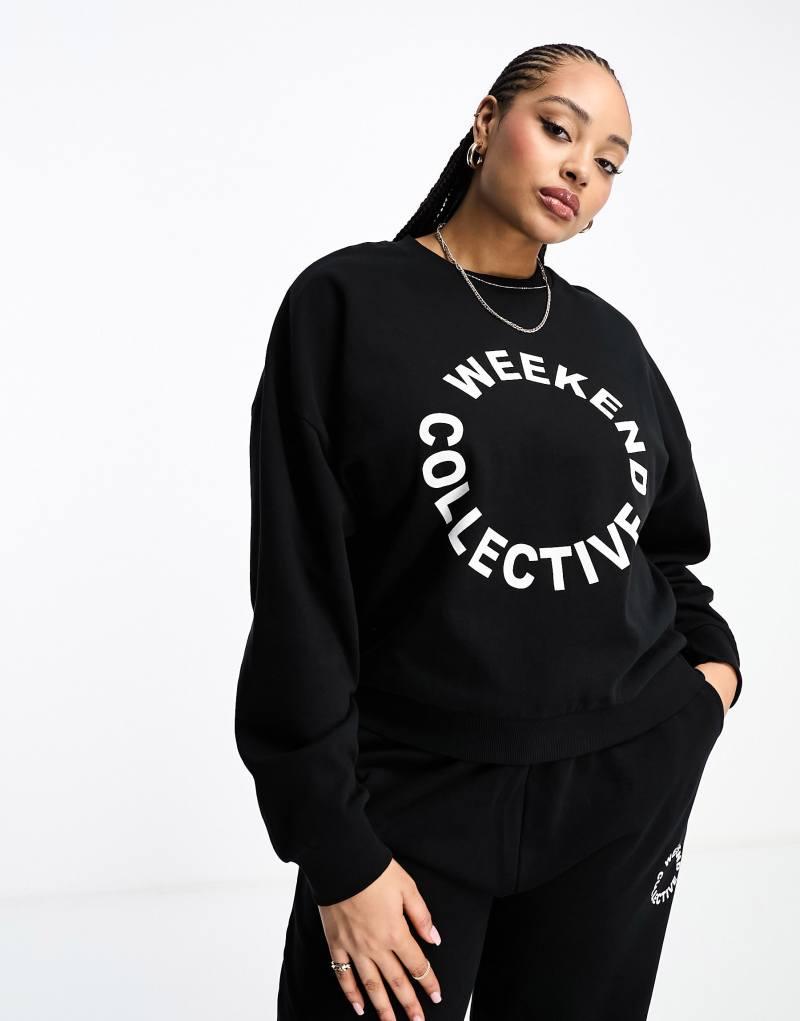 ASOS Weekend Collective | Женская Толстовка ASOS WEEKEND COLLECTIVE Curve с логотипом черного цвета - часть комплекта