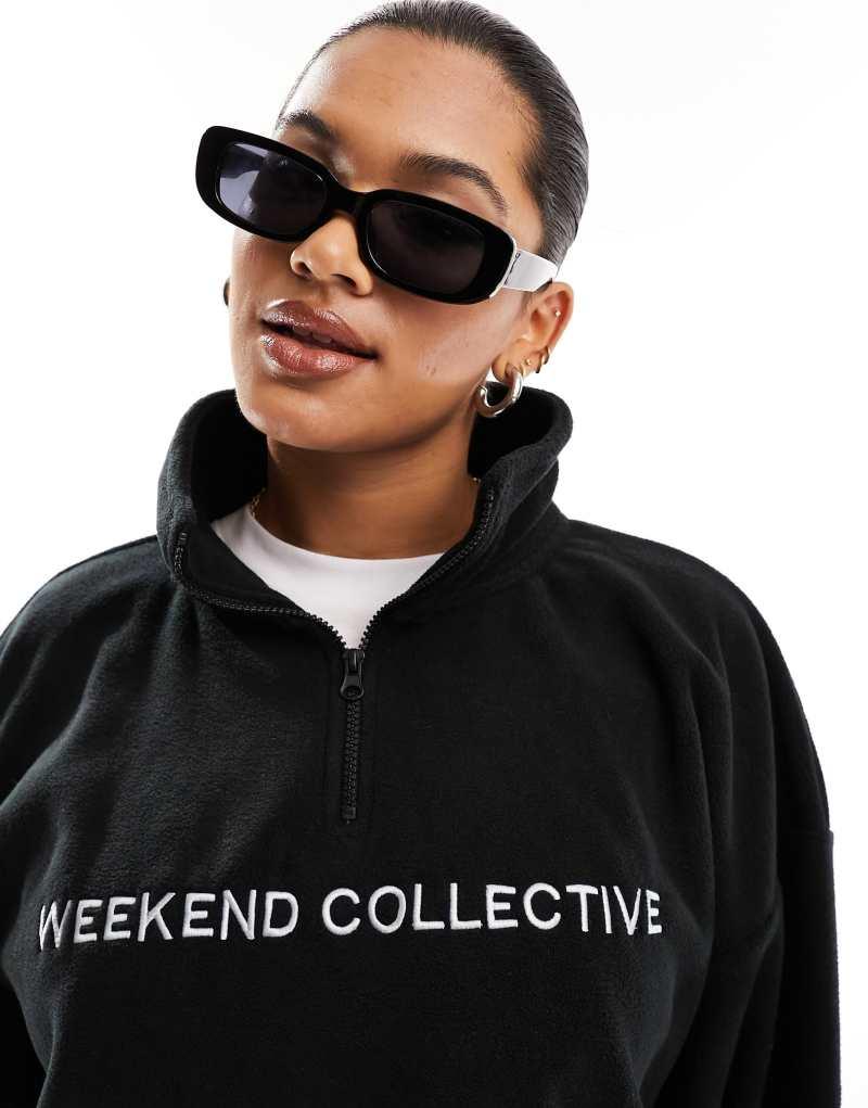 ASOS Weekend Collective | Женская Флисовая кофта ASOS Weekend Collective Oversized с полузастежкой и логотипом в черном