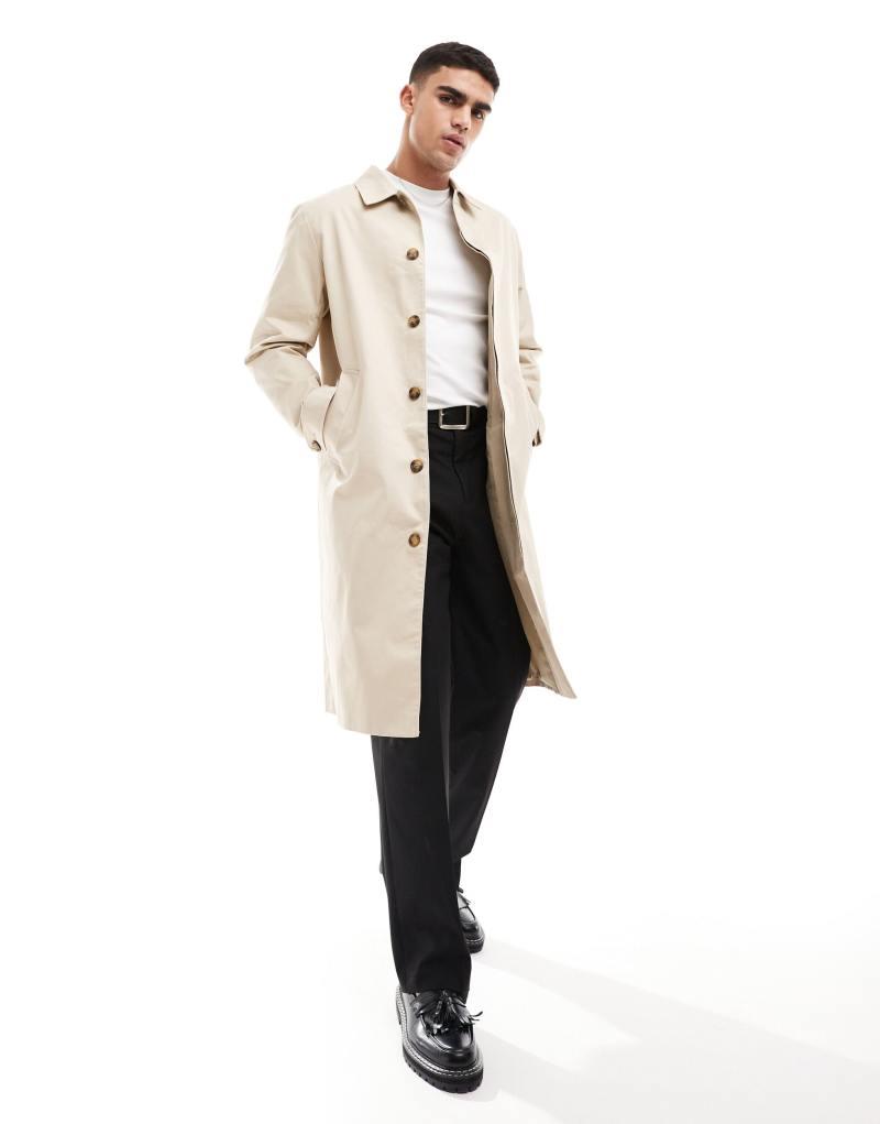 Мужское Пальто ASOS DESIGN trench coat in stone