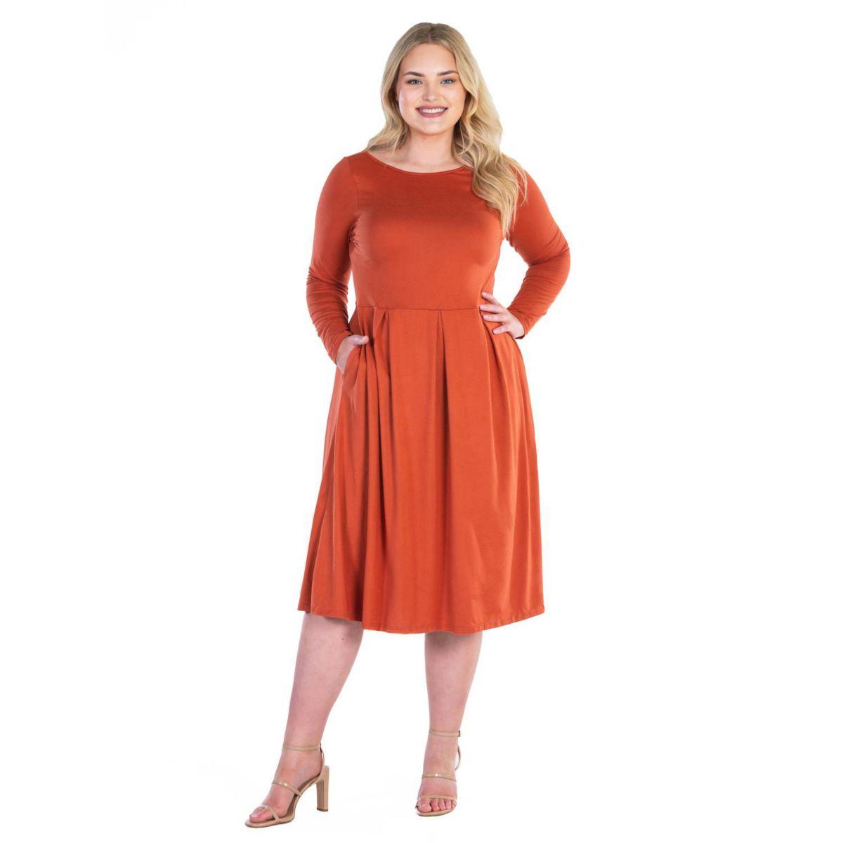 Платье миди 24Seven Comfort Plus Size с длинным рукавом и силуэтом "fit & flare"