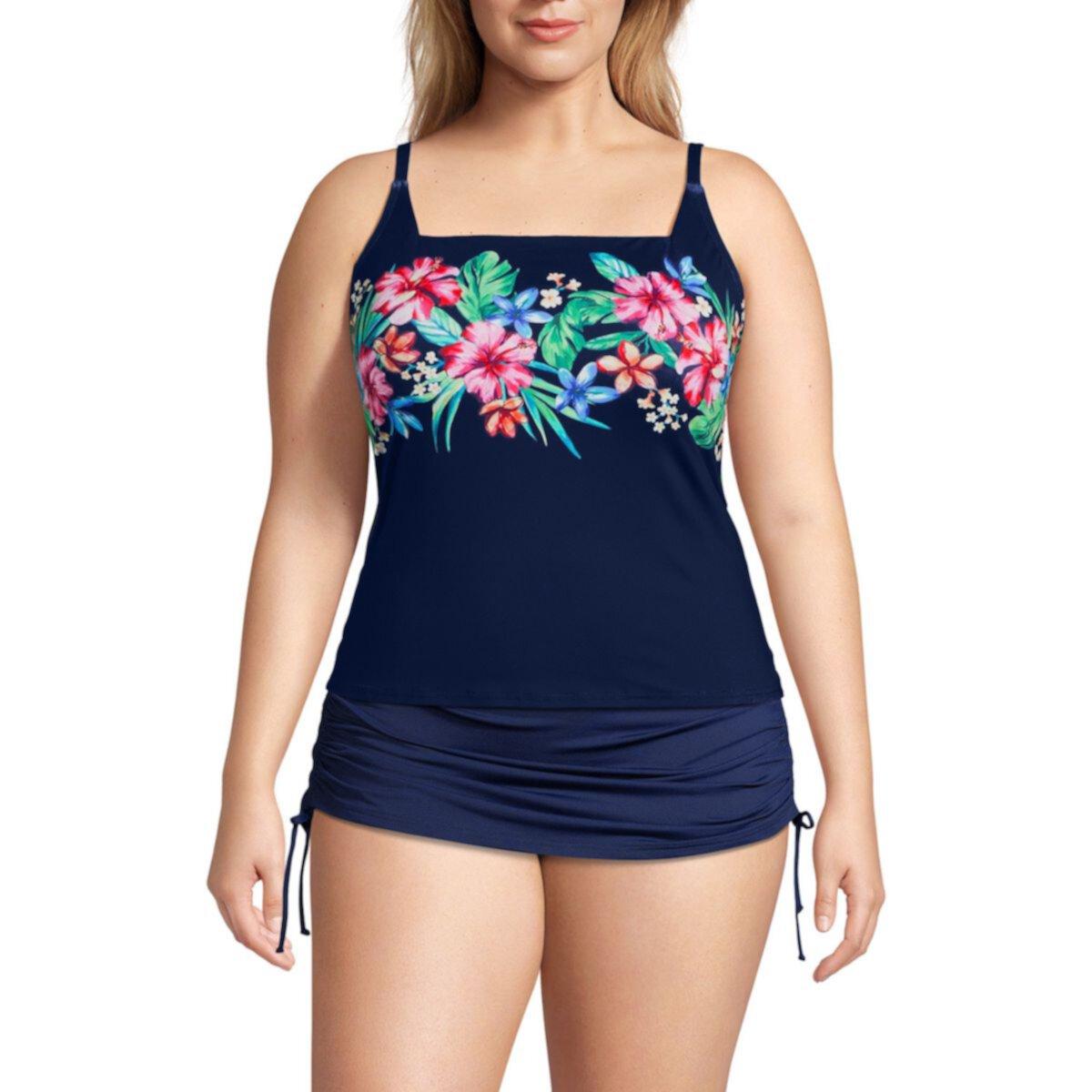 Т tankini для купания Plus Size Lands' End с квадратным вырезом и устойчивостью к хлору