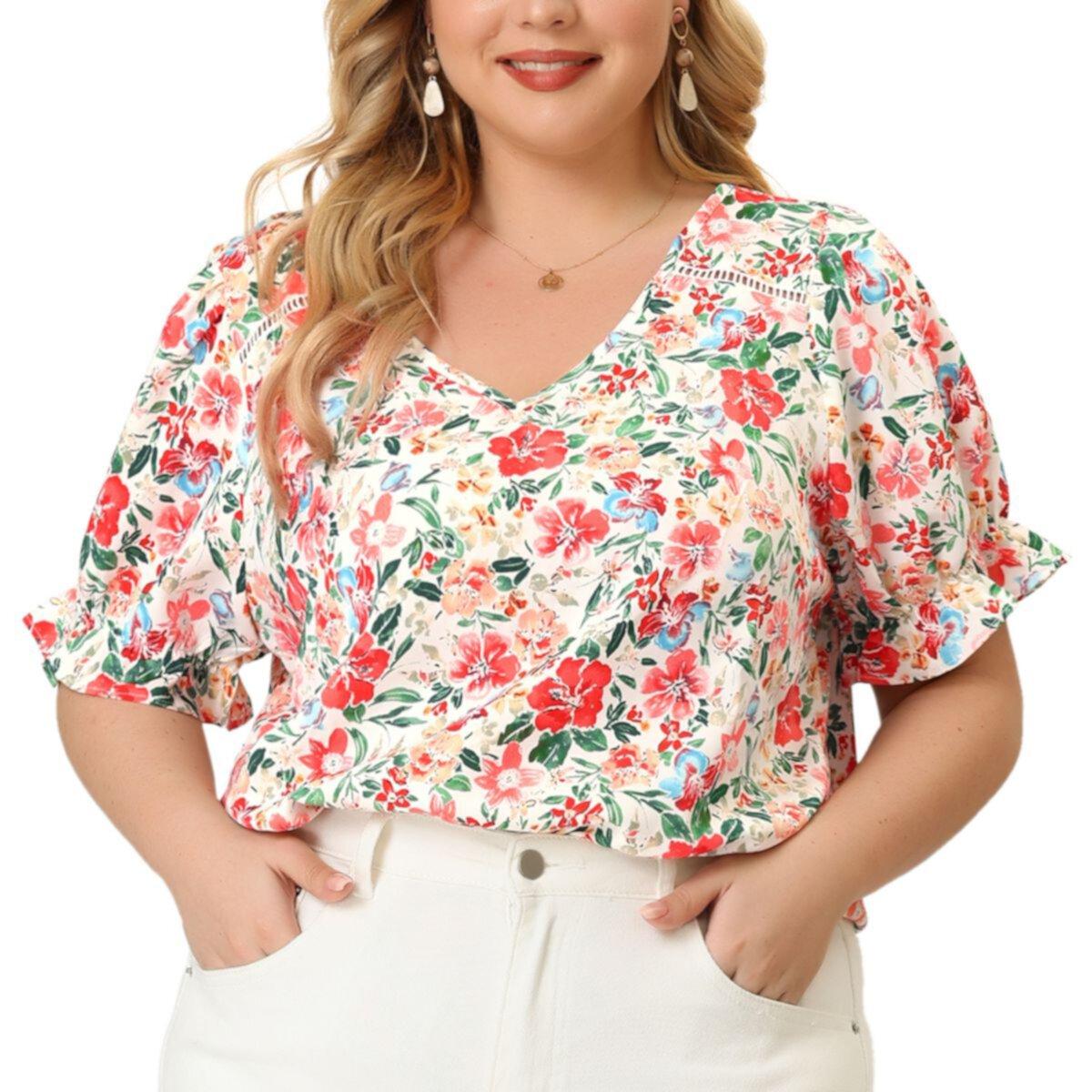 Женская Блузка Agnes Orinda V Neck Ruffle Sleeve Floral Top