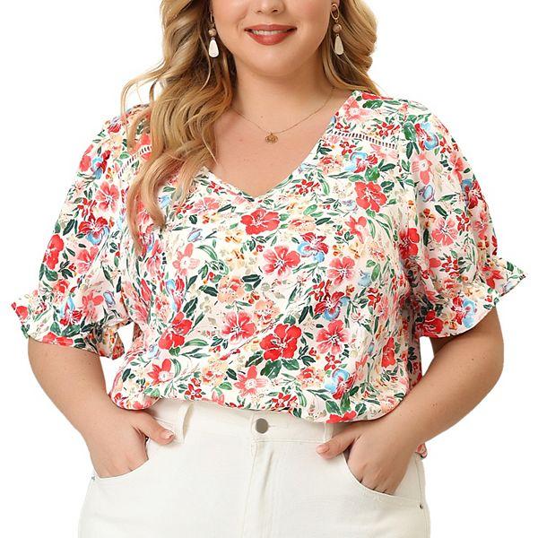 Женская Блузка Agnes Orinda V Neck Ruffle Sleeve Floral Top