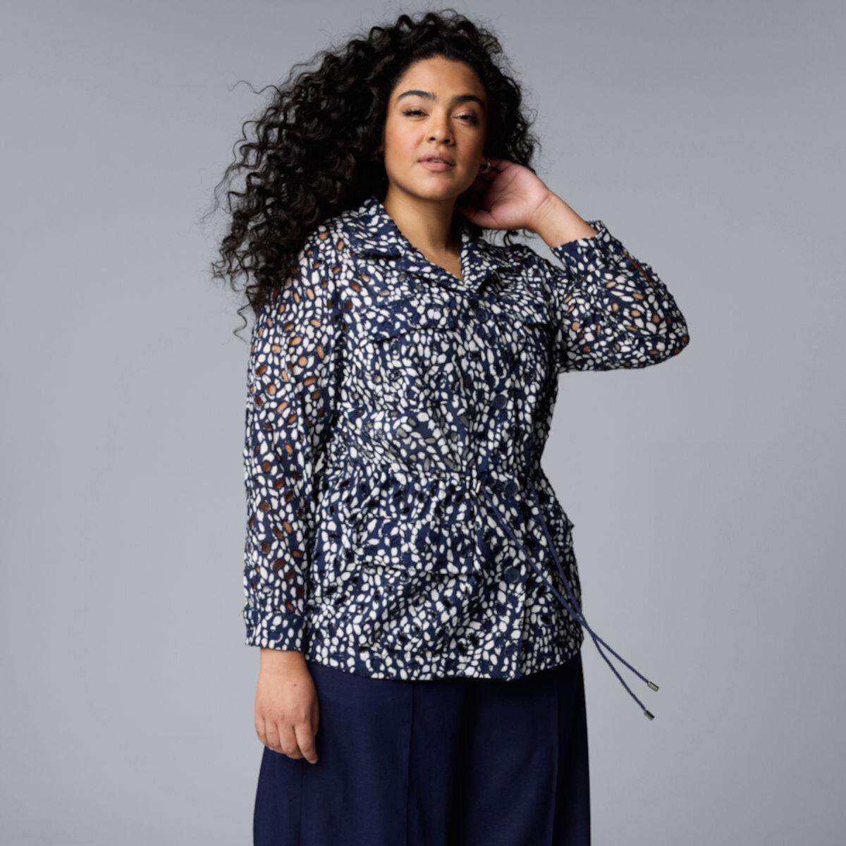 Куртка Plus Size Simply Vera Vera Wang из хлопка с воротником и длинными рукавами