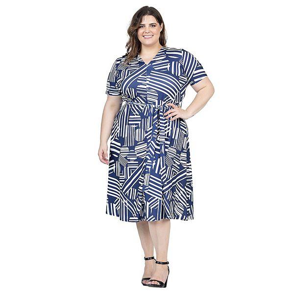 Платье миди Plus Size 24Seven Comfort с завязкой на талии и коротким рукавом