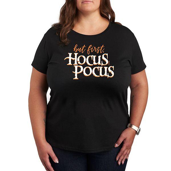 Футболка Disney Hocus Pocus с принтом 'But First Hocus Pocus', короткими рукавами и круглым вырезом