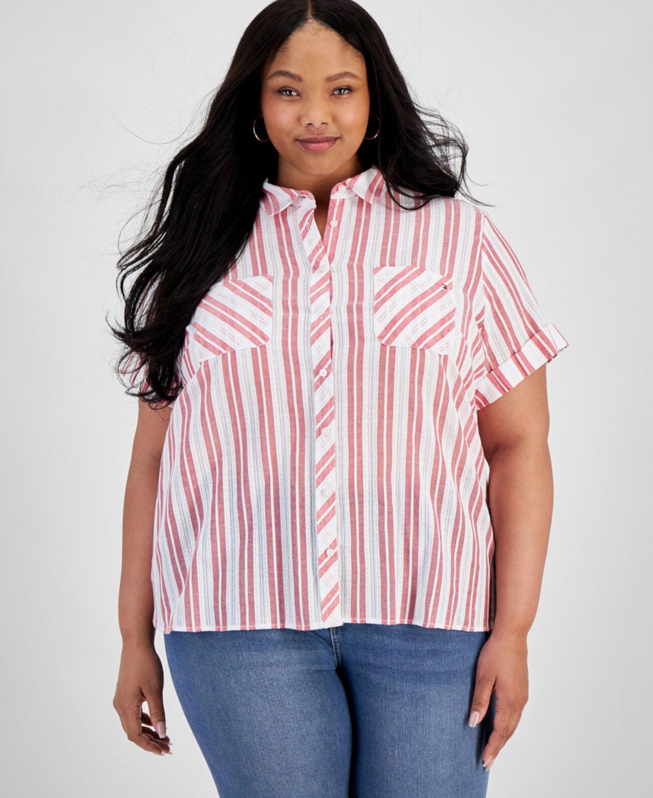 Женская Блузка Tommy Hilfiger Plus Size Cotton Dobby Stripe Camp Shirt